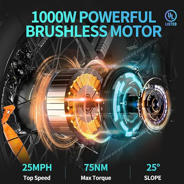 (EU stock) Ridstar Q20 Lite 1000W 48V 15AH Fat Tire Electric Bicycle