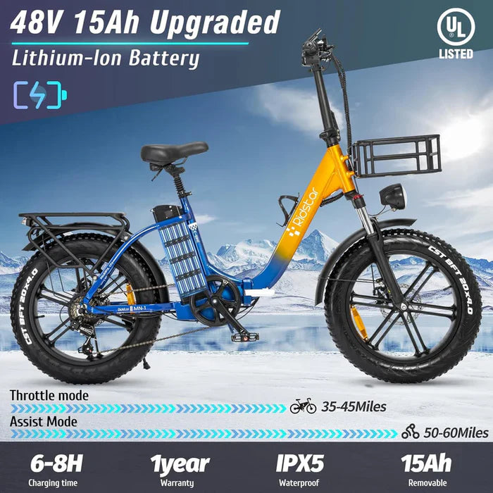 ใEU StockใRidstar MN20 1000W 15AH Fat Tire Ebike