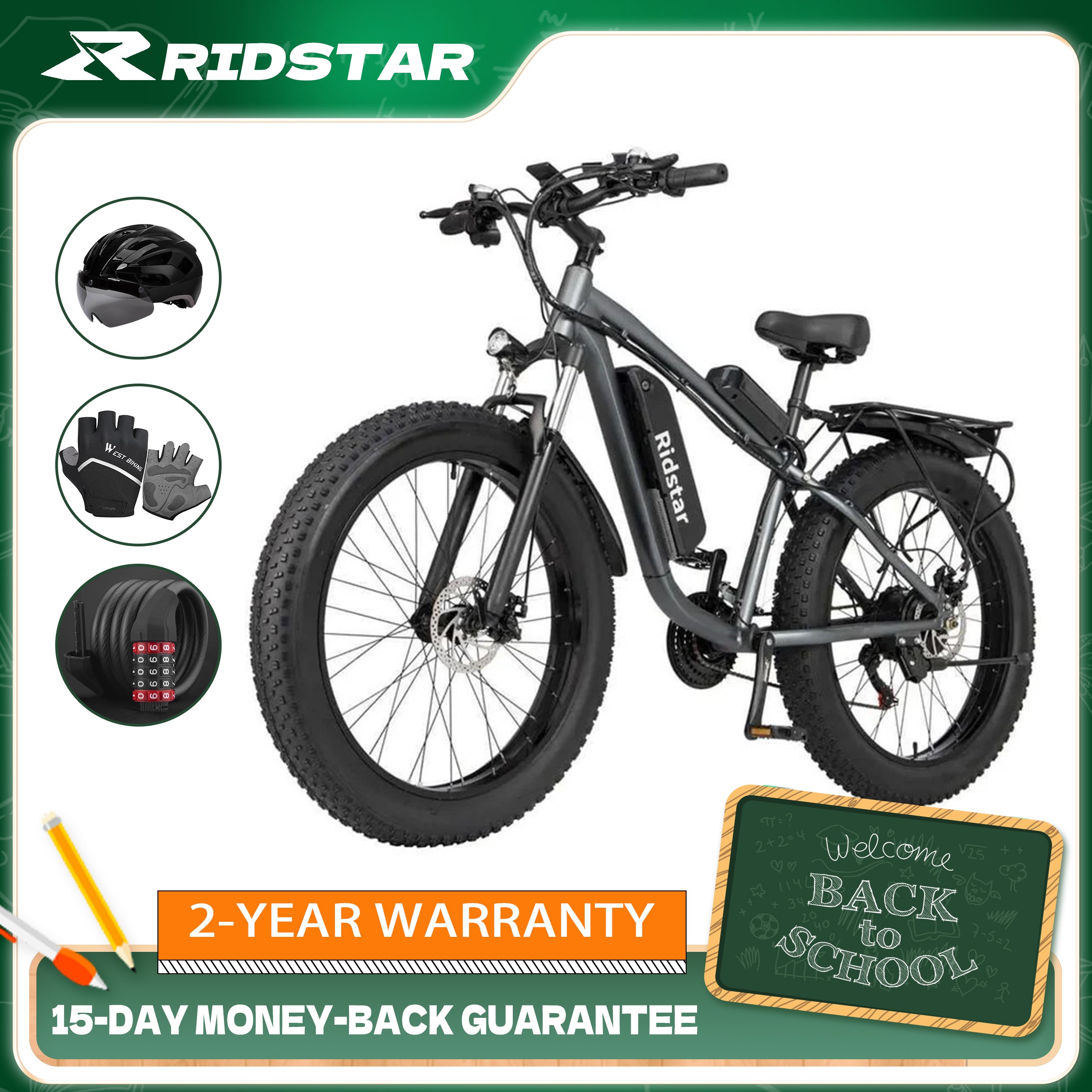 Ridstar E Bike E26 1000W 48V 20AH Battery