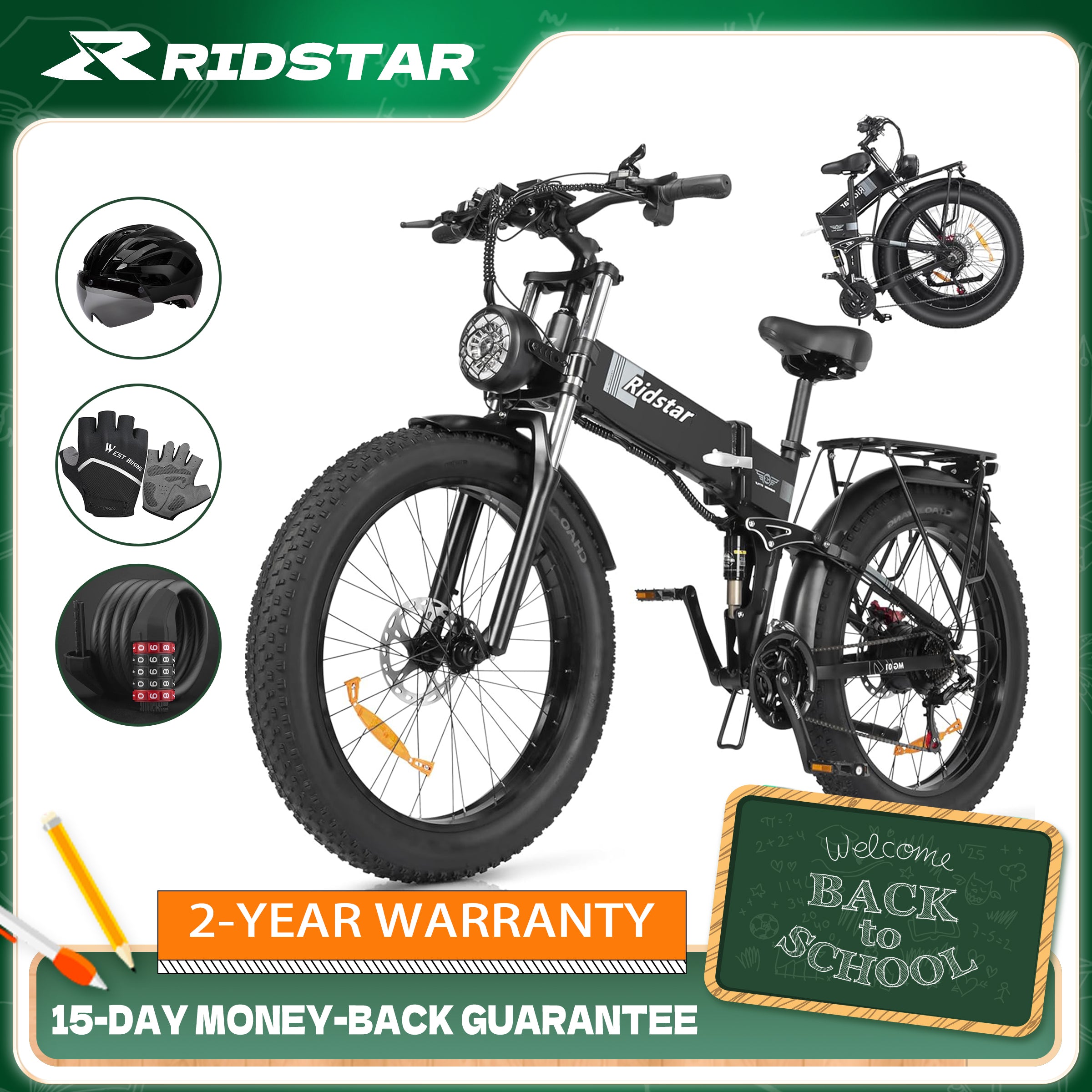 Ridstar H26 Pro Folding E‑Bike 1500 W • 48 V 23 Ah • Folds in 10 Sec