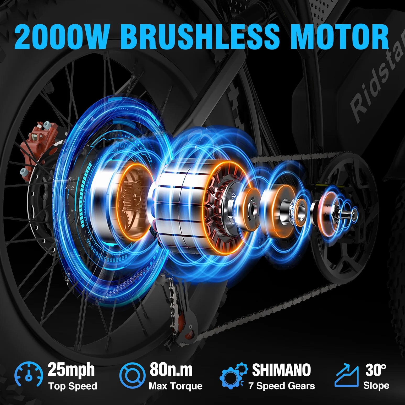 Ridstar Q50 2000W 48V 20AH Fat Tire Electric Bike