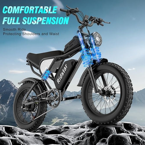 Ridstar Q20 1500W Full Suspension Mid Drive Fat Tire Ebike